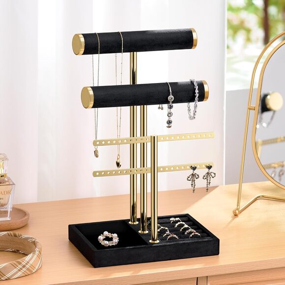 Jewelry Organizer Women Black 3 Tier Velvet Bracelet Watch Display Stand - Picture 2 of 7